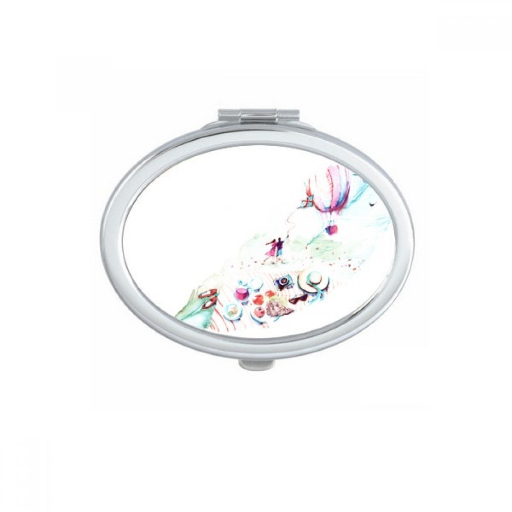 Miroir compact aquarelle à double reflet pour maquillage précis et nomade avec motif feuille