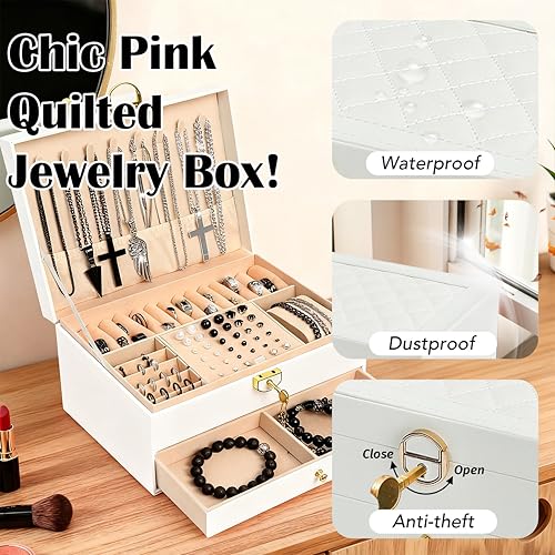 SMUOBT Jewelry Box with Jewelry Set for Women Men - Large Multi-Layer Jewelry Organizer Storage Case with Drawers, Necklace Bracelet Hoop/Stud Earrings Rings Gift Set for Her Him, Unique Birthday Party Gift (Gold/Black Silver) - Image 5