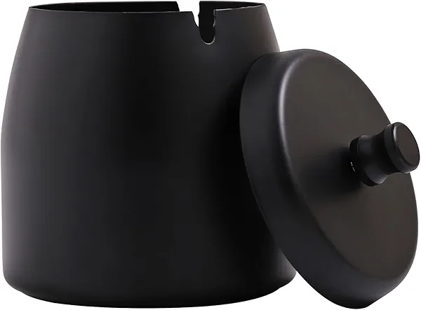Ashtray with Lid for Cigarette, Stainless Steel Smokeless Odorless Windproof Ashtrays for Home Office Tabletop Outside Patio Outdoor Balcony(3.54"x3.0"x3.38")