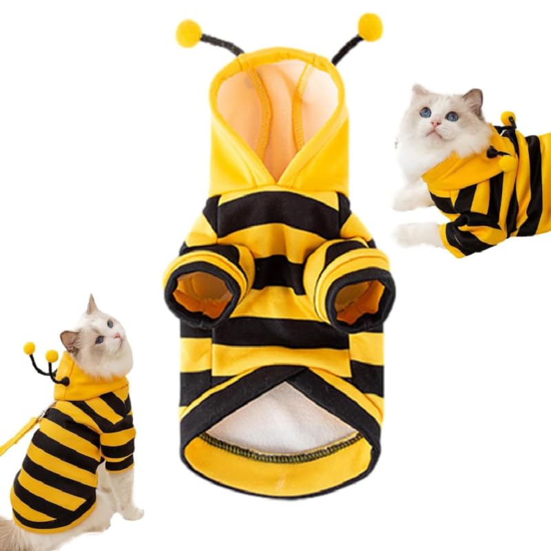 Bee Cat Costume - Hooded Outfit, Pet Bee Costume Hoodies - Puppy Cute Hooded Coat Christmas Outfits, Funny Outfits Clothes for Medium Kitten Small Dogs (Yellow, XS)