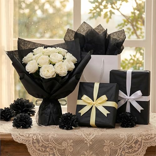 Image of Bobobag 100 Sheets Black Tissue Paper, 20 inchX14 inch Matte Black Tissue Paper for Gift Bags Halloween Gift Wrapping, Holiday Decoration & Arts Craft