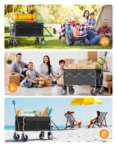 Image of Everyfun Dual Motor Electric Utility Wagon Cart-330 lb Load, 180 L Foldable Beach Wagon with Remote, 4-Speed, All-Terrain Wheels for Camping, Beach, Garden & Shopping, Black