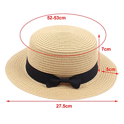 Girls Boys Sun Hat Bowknot Straw Hat for Kids Wide Brim Boater Hat Foldable Breathable Flat Top Beach Hats UV Protection3