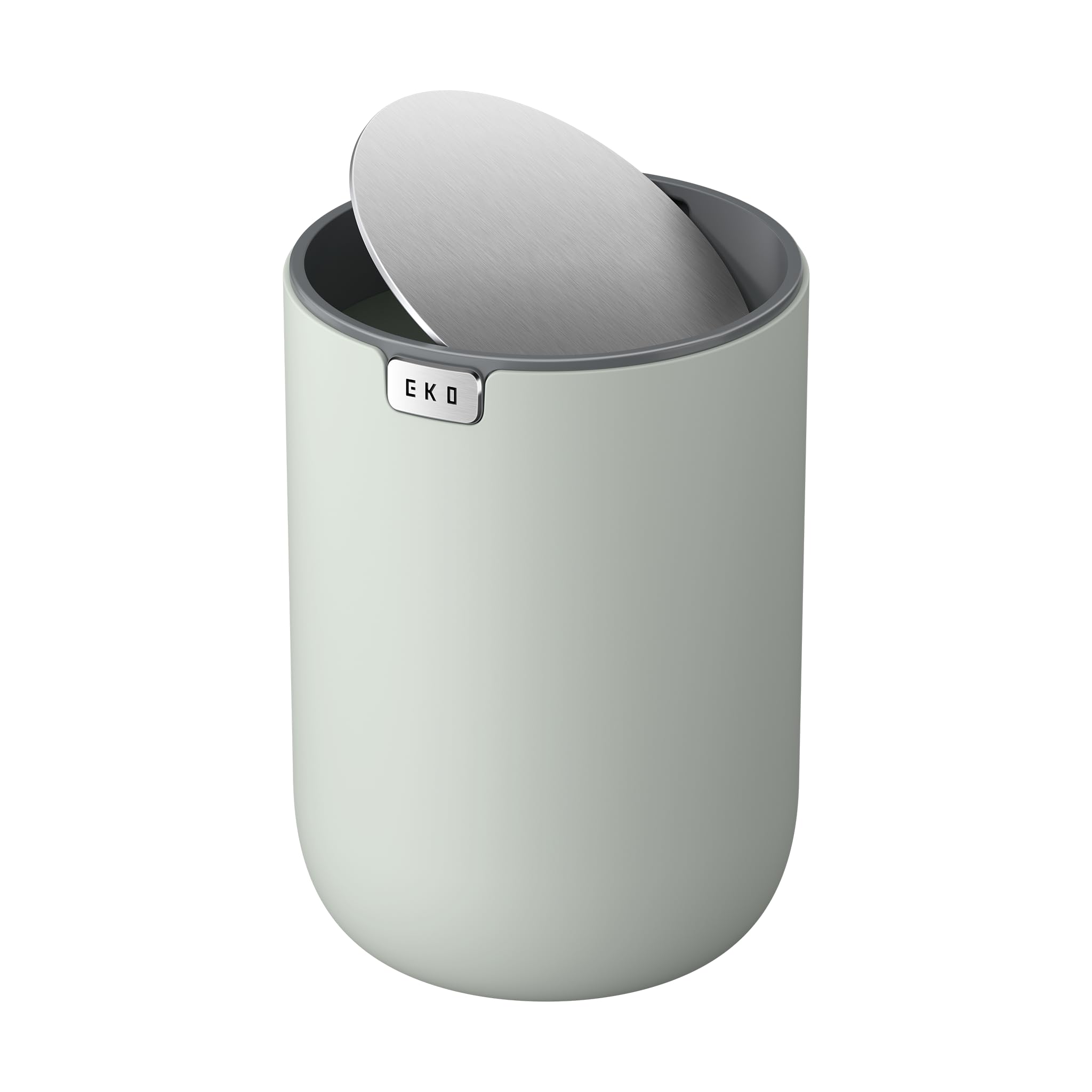 EKO Mini Desk Trash Can with Swing-Top Lid 0.4 Gallon Small Table Round Wastebasket for Office, Home, Car (Sage)