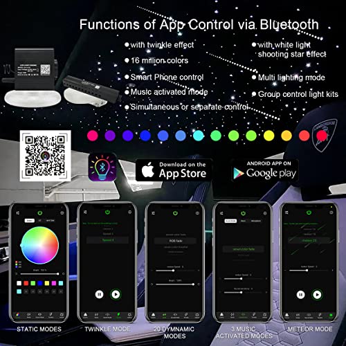 Image of AKEPO 16W RGBW APP Small Size Twinkle Meteor Fiber Optic Lights, Music Activated 650pcs 0.03in 13.1ft /4m Optical Fiber Star Ceiling Light Kit for Car Headliner Star /Home