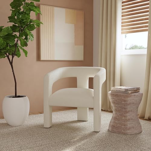Image of Homepop Home Decor | Upholstered Barrel Accent Chair | Accent Chairs for Living Room & Bedroom | Decorative Home Furniture - White Boucle