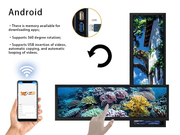Image of VSDISPLAY 14.5 Inch Android 11 Touchscreen Monitor 2560x720 Stretched Bar LCD Display Support USB Autocopy Autoplay Video Image Audio
