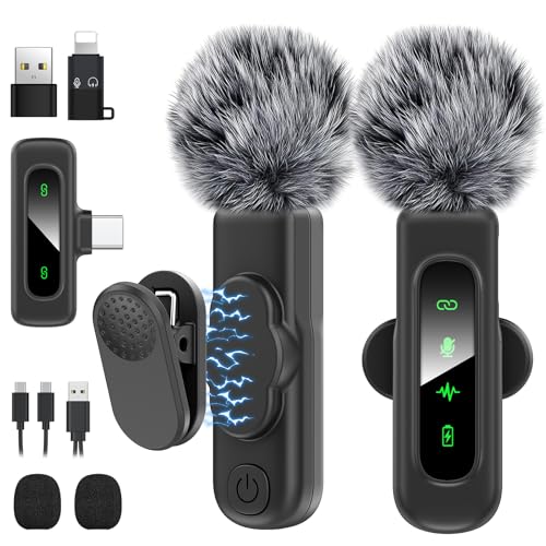 HEHOTTC USB C Mini Wireless Lavalier Microphone for iPhone/Android,Lapel Mic with Magnetic Clip-on for Record Video，Lav Mic with LED Display Podcast Vlog Content Creator Interview