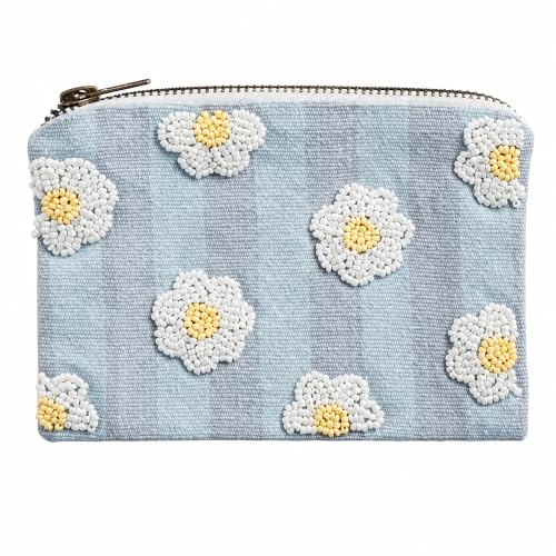 Mud Pie Blue Stripe Bead Embroidered Pouch