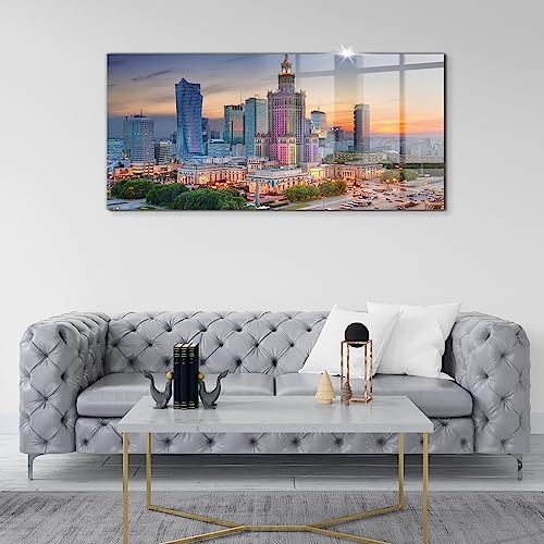 Tableau en verre Varsovie Sunset de Wallfluent - Décoration murale moderne 120x60cm
