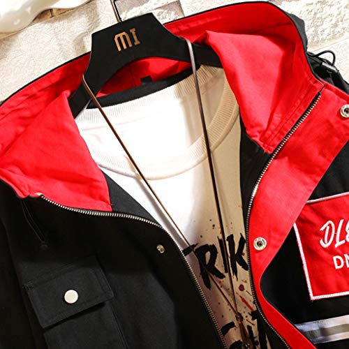 Veste à capuche avec fermeture éclair pour homme vêtement patchwork noir mode urbaine