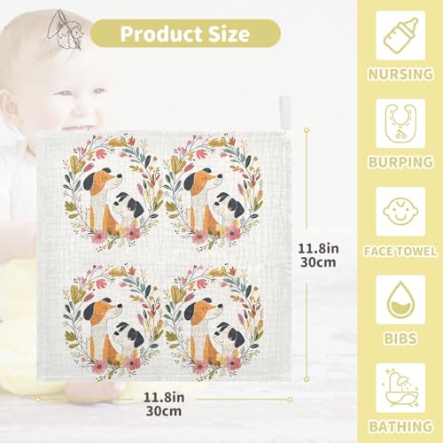 vvfelixl Baby Print Dogs Baby Burp Cloths Baby Muslin Washcloths for Boys Girls Cotton Babys Face Towel for Newborn Infants Soft and Absorbent 11.8 X 11.8 in, 5 Pack4