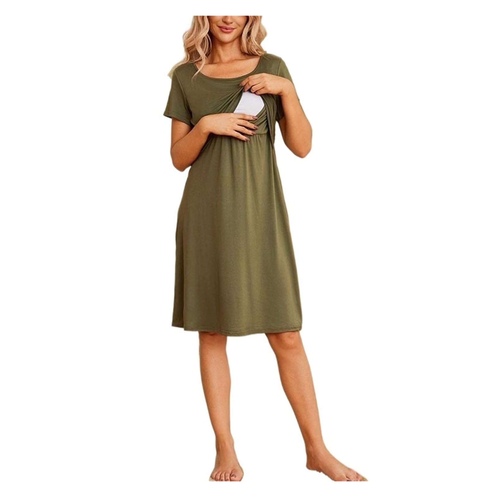 Camicia da Notte Donna Camicie da Notte Premaman, comode e comode, Maniche Corte, Lunghezza al Ginocchio, da Donna