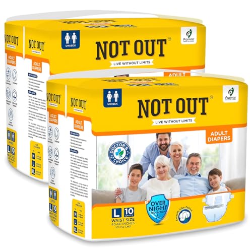 Image of Adult Tape Diapers - Overnight Protection with 3D Core, Odour Control & Up to 12-Hour Absorption | Large (40-60 Inches) | 20 Diapers | Pack of 2