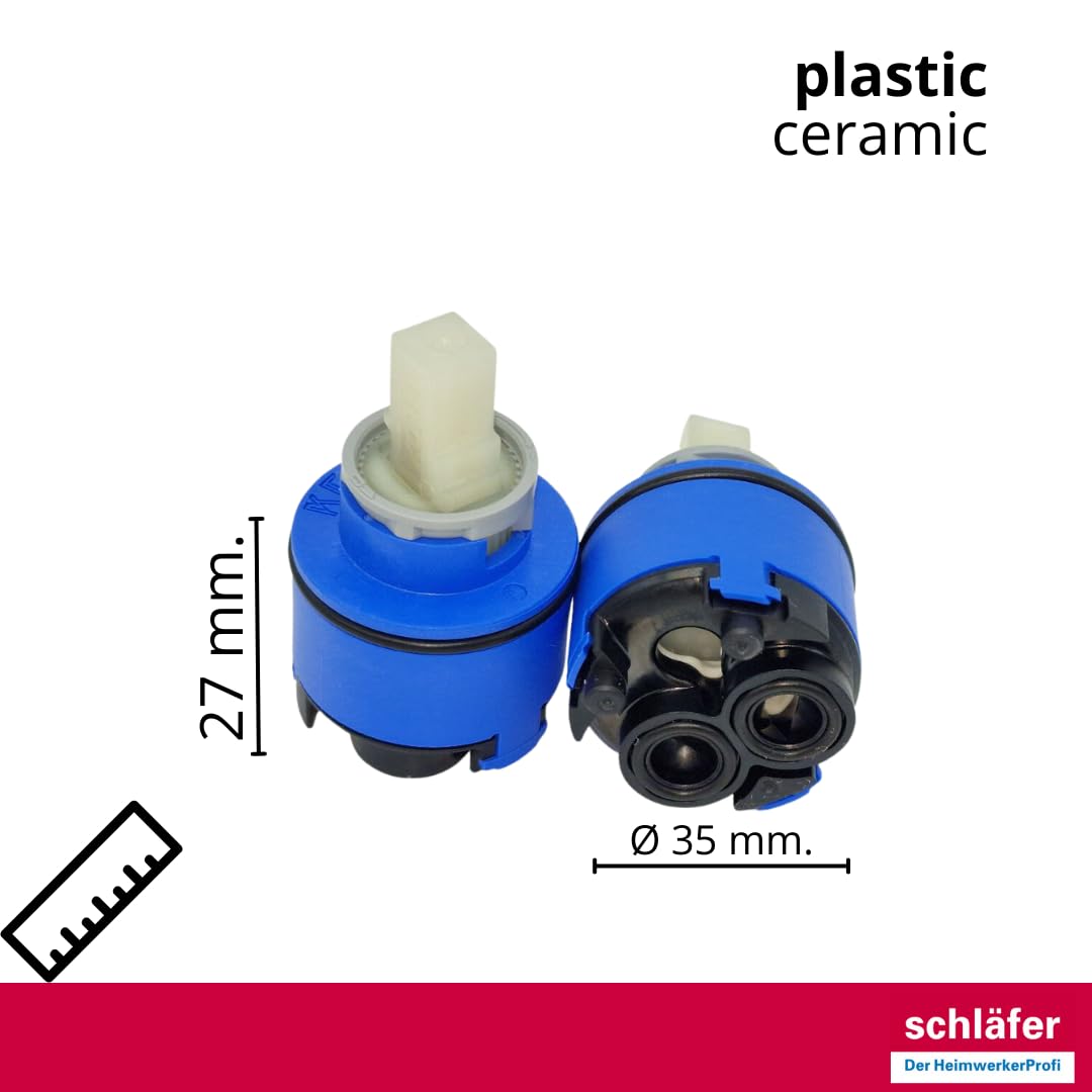 Schläfer 480055 | Cartucho de grifo mezclador de 35 mm, cartucho de repuesto de cerámica baja con 2 patas, para grifos mezcladores monomando de cocina, baño, ducha y bañera