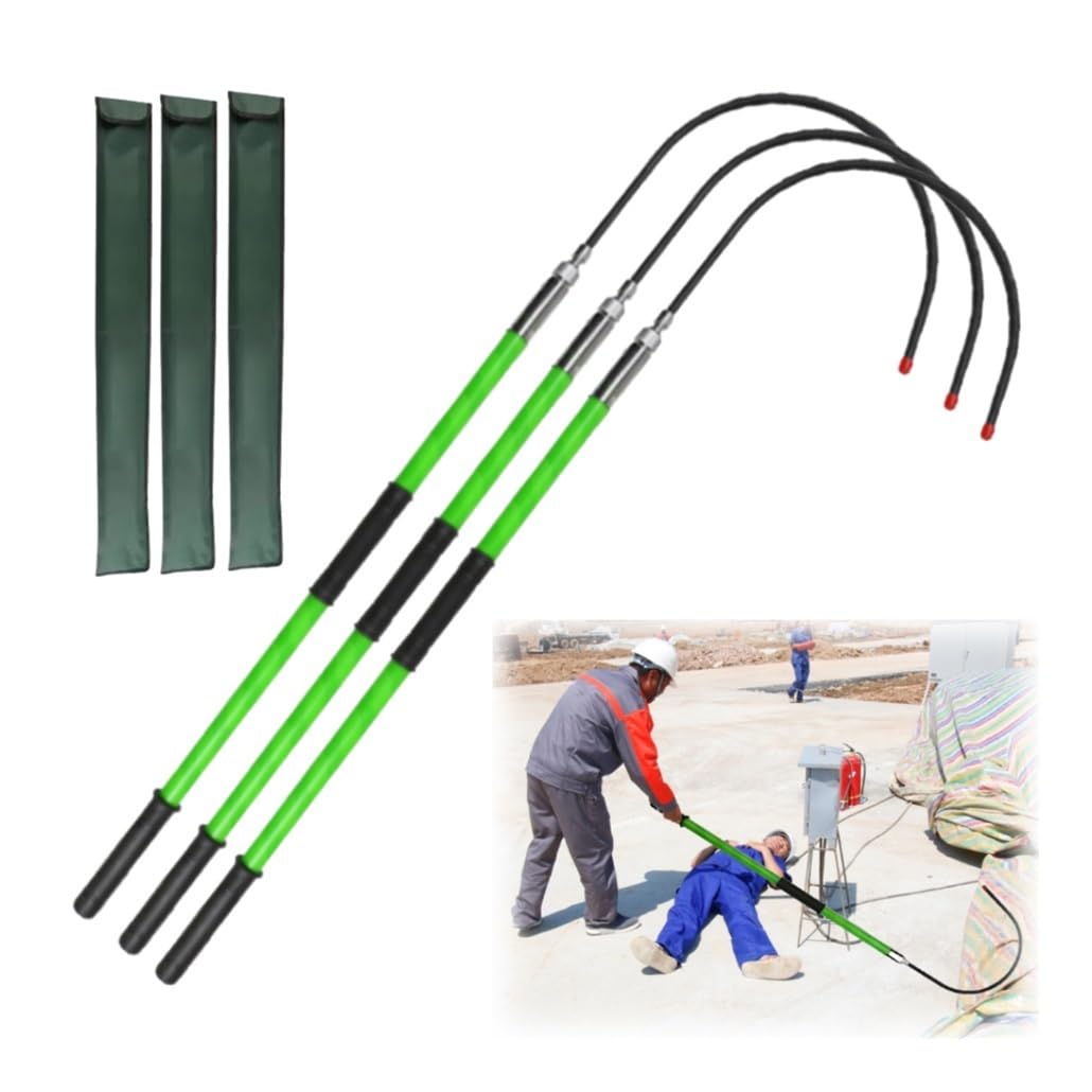 MSHGSKU Green High Voltage Insulated Rescue Hook Set - 3pcs 1.5m/4.9ft Anti-Electrocution Hotstick with Canvas Bag for Electricians, Safety Tool for Emergency Rescues