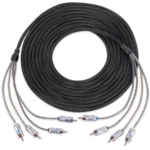 NVX® XIX43 9.84 ft (3 Meter) Oxygen Free Copper 4-Channel Double Twisted Pair X-Series Car Audio RCA Audio Interconnect Cable with Shielded Noise Reduction and Split-tip Silver-Plated Machined Ends