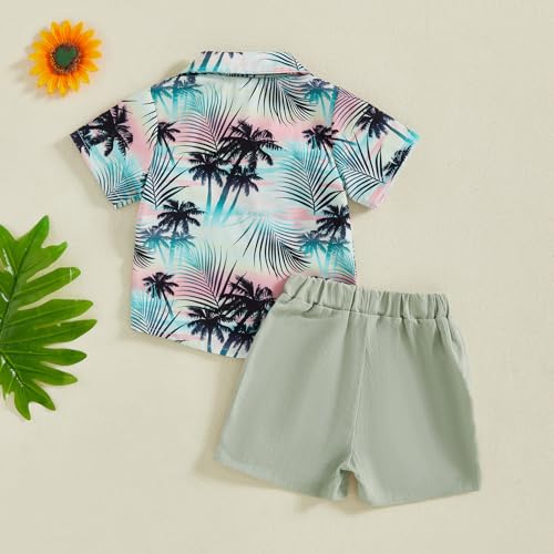 Image of Thorn Tree Toddler Boy Summer Clothes Button Down Shirt & Shorts 2Pcs Tree Printed Casual Beach Outfits