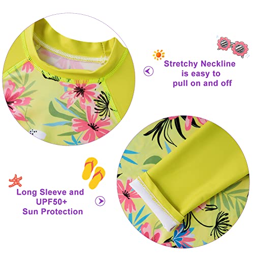 Image of Funnycokid Girls Swimsuit Toddler Bathing Suit Long Sleeve 2 Piece Rash Guard Set for Kids 2-10 Years