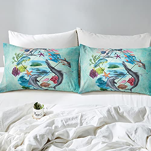 Parure de lit dauphin et baleine pour lit enfant simple 2 pièces