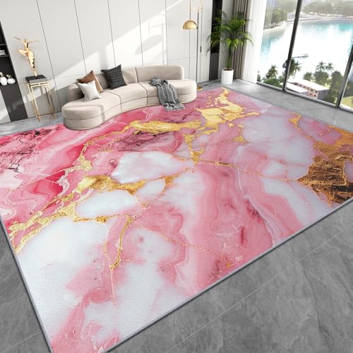 Tapete SherAvant 5x7 ft de Mármol Rosa Blanco y Dorado miniatura 1