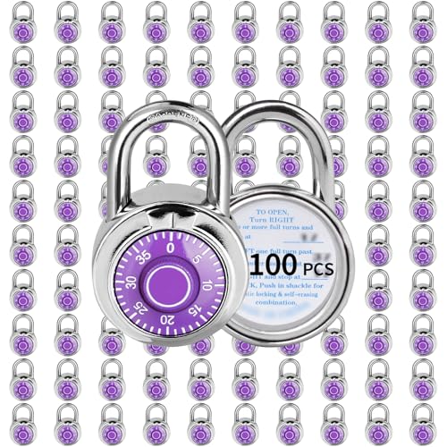 Image of Combination Lock, LQYN Standard Dial Combination Lock, Pack of 100; Purple Turnplate, 2 in. Wide, Fixed Three Digital Combination, for School, Gym & Locker, Toolbox, Gate