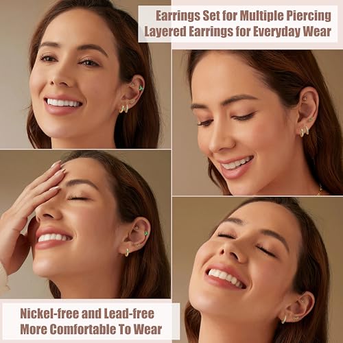 5 Pairs 14K Gold Filled Hoop Earrings Sterling Silver Post Cubic Zirconia Studs Earrings for Women Trendy Cartilage Earrings Huggie Hoop Earrings Set for Multiple Piercings3