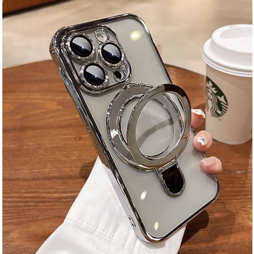 Image of Magnetic Case for iPhone 16 Pro Case Stand & Ring Holder Compatible with MagSafe Built-in Camera Lens Protector Shockproof Phone Case for iPhone 16 Pro 6.3 inch - Titanium