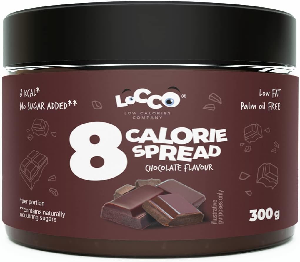 LOCCO 8 Calorie Spread Chocolate Flavour Only 8 Calories Per Portion Low Fat Cream No Added Sugar No Palm Oil Keto Diet Vegetarian Smooth Paste Sweet Snack 300 g