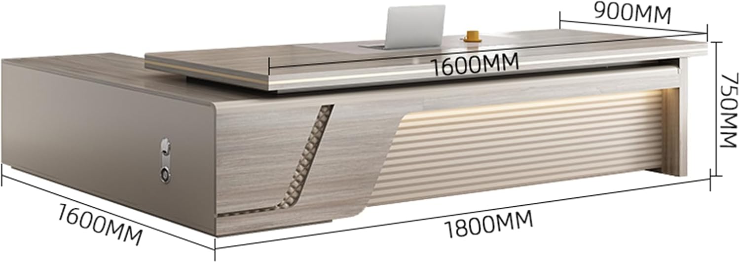 Grey L Shaped Computer Desk, Executive Office Desk with File Cabinet Writing Study Table Business Furniture Set for CEO Boss