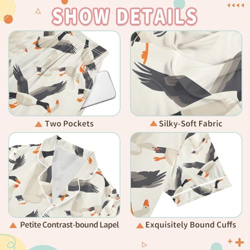 senya Wild Geese Satin Summer Pajama Sets Silk Short Sleeve Button Down Sleepwear3