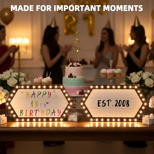Image of Custom Bottle Service Signs for Party Club Birthday Home Bar Decor, 20 Inch LED Marquee Sign with Removable Letter Stickers, Portable Modern Geometric Light Up Sign for Important Moment