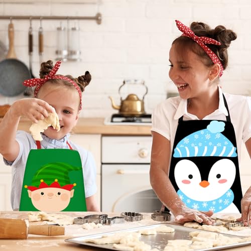 Tkifoda Aventais de Natal infantis com bolsos, aventais de Natal impermeáveis para crianças, avental