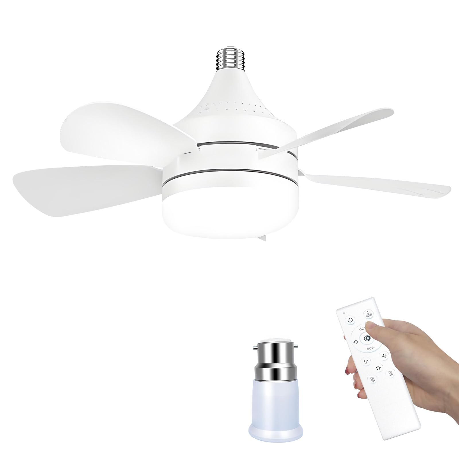 OEHUG Ceiling Fan Light,E27/B22 Ceiling Fans with Lights and Remote,3 Color 3 Speed,2H/4H Timer,Socket LED Fan Light for Bedroom,Kitchen, Bathroom (B22 Bayonet Extension Rod)
