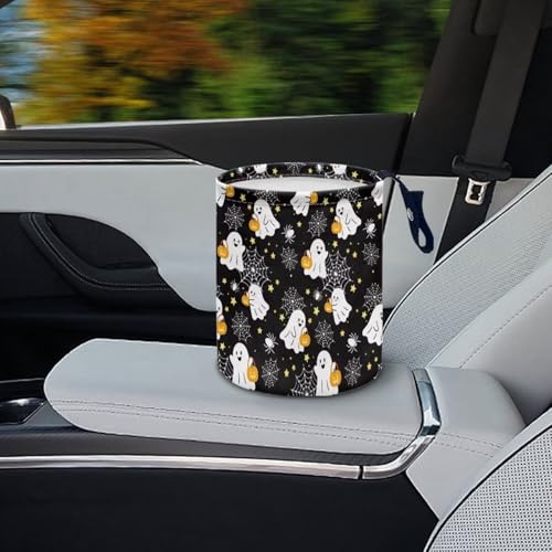 Image of Cute Ghost Car Trash Bag, Car Trash Can - Cute, Portable, Collapsible for Back Seat, Floor,Hanging Headrest Waste Basket - Auto Garbage Accessory