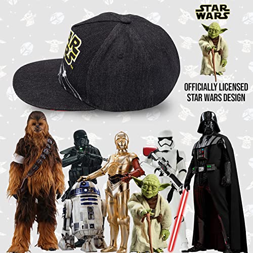 Classic Star Wars X-Wing Starfighter Embroidered Logo Outline Youth Flatbill Baseball Cap Hat, Black & Yellow #TOP2
