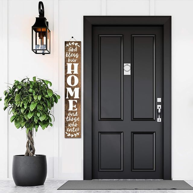 Miniatura 5 de Letrero vertical de bienvenida con texto en inglés "God Bless This Home And All Who Inter", de 8 x 63 pulgadas, para puerta delantera, decoración