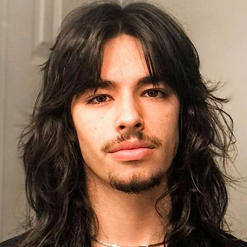 Perruque synthétique longue et raide pour homme cheveux lisses marron foncé