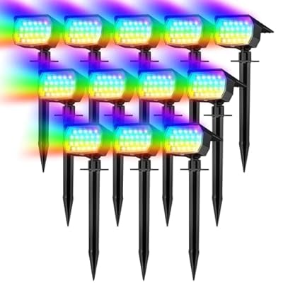 WENATY Solar Spot Lights Outdoor Color Changing, [7 Mode/12 Pack] Christmas Landscape Spotlights, Solar Lights Outdoor Waterproof, Led Powered Flood Light for Outside Pathway Yard Garden Tree Walkway