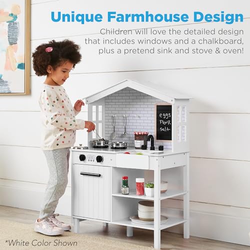 Best Choice Products SKY7046 Farmhouse Play Kitchen Toy, Wooden Pretend Set For Kids W/Chalkboard thumb #1
