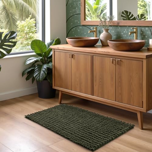 Tapis de bain doux vert olive DEXI pour sol de douche moderne