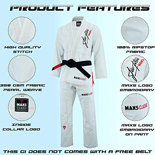 Max5 Full Blank Brazilian Jiu Jitsu Gi MMA Martial Arts Uniform BJJ Gi Grappling Kimono (Pro White, A1)