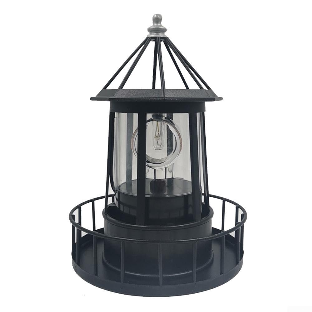 Phare solaire rotatif LED noir lampe extérieure de jardin luminaire pour terrasse