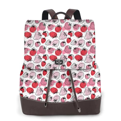 Strawberry Leaves Microfiber PU Leather Backpack Lightweight Daypack Bag for Travel Business Commute Gym
