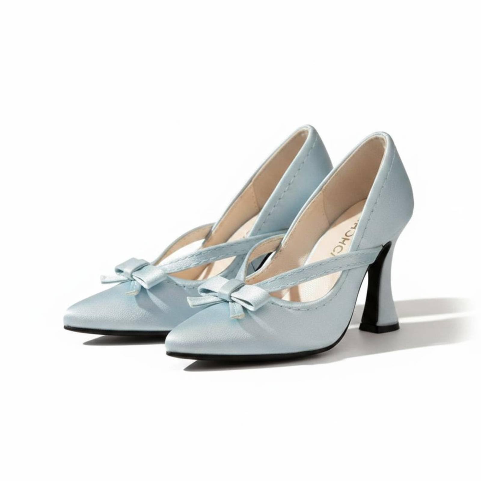Zapatos de Muñeca Tacones Altos Elegante Accesorio de Plástico y Tela con Lazo Detallado Adecuados para Escenarios de Colección Decoración Fotos de Moda , Azul Soñador , Cuatro Puntos