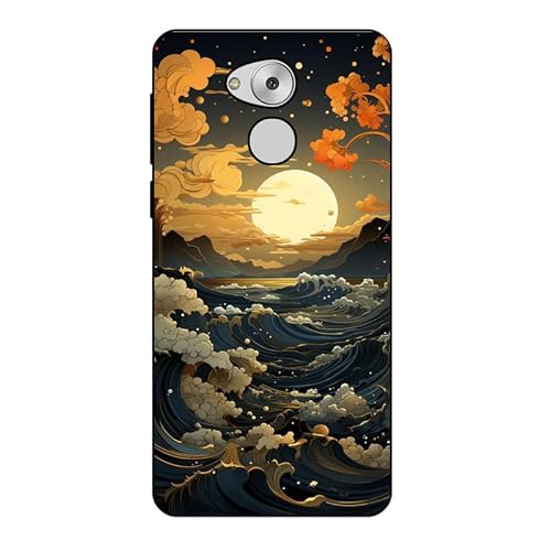 KARTXITAI Hülle Kompatibel mit Huawei Honor 6C, Stoßfeste Schutzhülle mit Weiche Silikon Bumper Hülle Handyhülle Anti-Kratzt Leichtes Matt Finish Rückseite - Meer,Mond