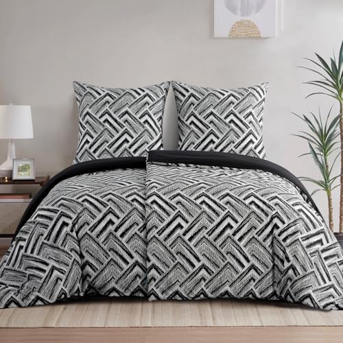 RUIKASI Bettwäsche 135x200 4teilig Schwarz - Bettbezüge 135 x 200 2er Set mit Geometrie Muster, Bettwäsche-Sets 135x200cm aus Mikrofaser mit Reißverschluss Weich und Bügelfrei