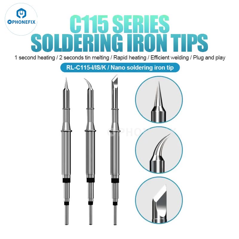 Image of C115-I /IS /K Soldering Iron Tips, Pointed /Curved /Knife Cartridges, Suitable for NT115 Handle, For JBC GVM OSS Aixun Soldering Station Replacement Welding Tip Head PHONE Repair Tools (C115-I /IS /K)