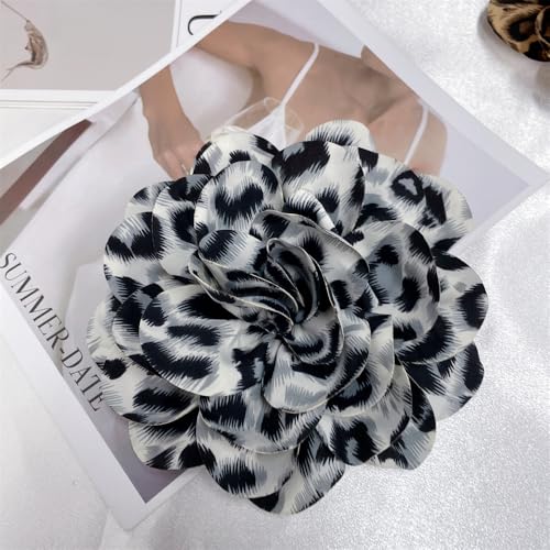 Image of Dainty Fabric Leopard Rose Flower Large Brooch Lapel Pins Handmade Big Flower Brooches Pin Classic for Women Wedding Party Dance Banquet Dress Suit Clothes Accessories Jewelry Gifts 190mm