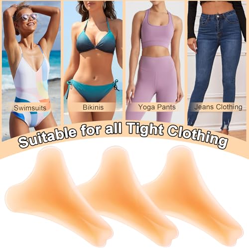 Image of 3 Pack Y Shape Concealer for Women, Reusable Invisible Self-adhesive Silicone Pads, Underwear Guard Seamless Hider Covers Silicone Insert for Bikini Leggings Swimsuits Yoga Pants Turquoise
